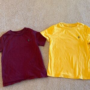 2 Ralph Lauren Kids' Maroon and Yellow Tees. Size 5 & 6. Good condition.
